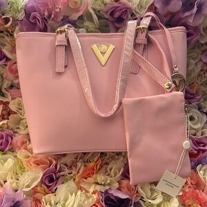 Valentino Orlandi Pink Tote with Gold Accents